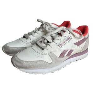 Reebok classic leather heritage sneaker white pink orange trainers women 8